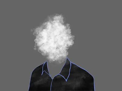 Head in the clouds black and white blue cloud gray illustration monochrome outline photography portrait procreate texture