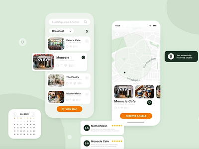 CafeFinder - Mobile App Design adobe xd animation attachment calendar calendar ui clean design download free illustraion interaction ios app location app map mobile app mobile design mobile ui reservation review ui ux