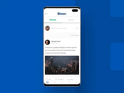Bisner - Mobile app walkthrough after effects animation app app ui chat design system events feed interactive design majo puterka meetings microinteraction mobile app newsfeed prototype sketch transition ui uiux ux