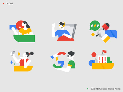 Icons for Google character design design illustration product ui vector webdesign