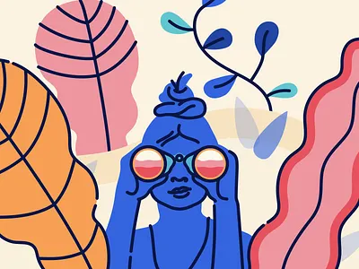 404 Page Illustration 404 binoculars forest illustration illustrator leaves linework minimal plants woman