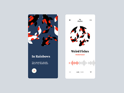 Music App app app design color design fishes illustration minimal mobile app music musicapp radiohead ui ux web weirdfishes