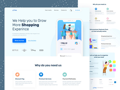Tins eCommerce Homepage app landing app landing page branding business color ecommerce features footer header homepage landing page testimonial vector website design