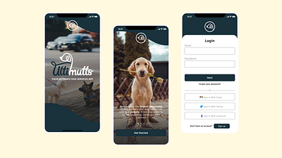 'Ultimutts' dog walking app - dribbble product design course. branding ui ux