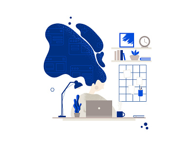 Working Girl business desk freelance home office homeoffice notebook office online ui vector web design web illustration woman work workspace