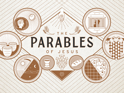 The Parables of Jesus Sermon Series Graphic bread christian church coin fish fruitful design grapes illustration jesus lettering omaha parables sermon sketch sun wheat