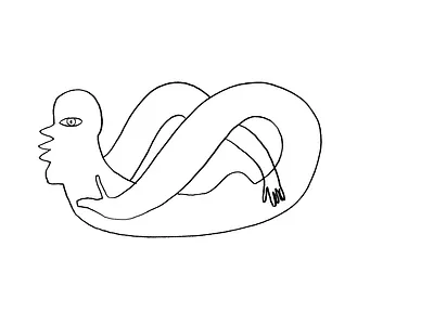 Pretzel woman black and white doodle dynamic form free hand drawn illustraion line line art logo organic shape sketch