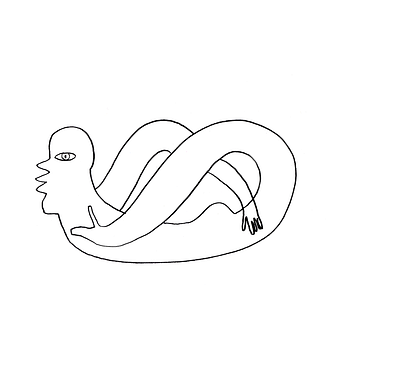 Pretzel woman black and white doodle dynamic form free hand drawn illustraion line line art logo organic shape sketch