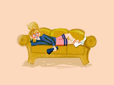 Couch art couch covid covid19 female femenist girl glasses gold illustration living livingroom pandemic print screen print sketch watching watching tv women yellow