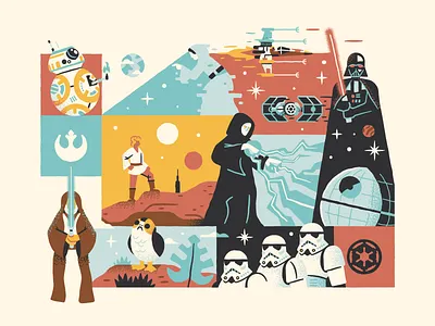 A Selection of Stars bb8 collage darth vader leia lightsaber obi wan porg skywalker space star star wars vector war x wing