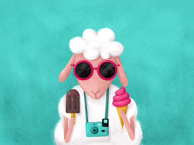 Summer Mode ON beach beach party camera fun icecream illustration party sheep summer camp sunglasses vacation