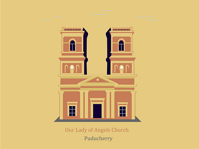 Our Lady of Angels Church flat illustration puducherry vector