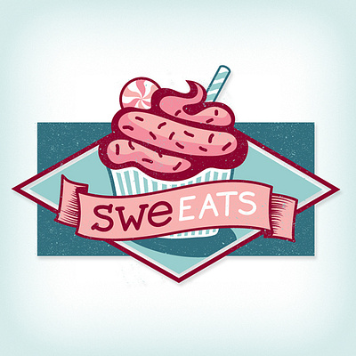 sweeats cupcake illustration logo pink retro teal vintage