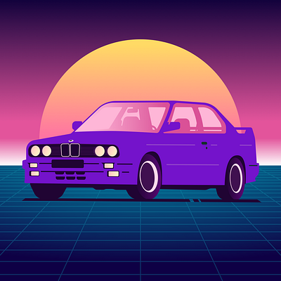 Back to the 80s cars illustration