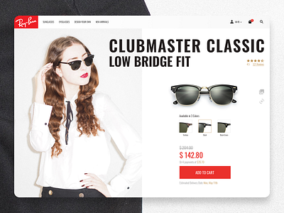 Single Item E-Commerce addtocart daily ui daily ui 012 dailyui rayban red shop sunglasses uichallenge white