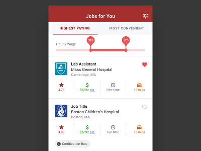 Jobs For You — WIP app app design employment filter list hourly wage jobs jobs app jobs list material ux wage