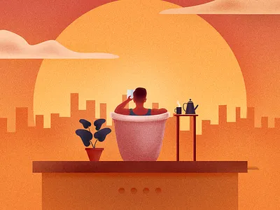 Quarantine Dream 1/1 flat grain illustration illustrator lockdown minimal photoshop quarantine sunset texture vector vector art vector illustration visual design