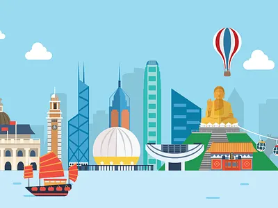 City landmark hongkong illustration