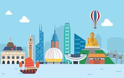 City landmark hongkong illustration