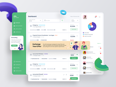 Dashboard of Financial Business Exchange Portal 3d admin app application banner card chat dashboad design donut finance financial job board message minimal navigation redesign ui ux web application