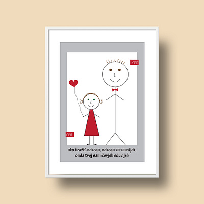 Postcard bow tie boy design dress fall in love frames girl heart illustration lines love postcard red round song verse