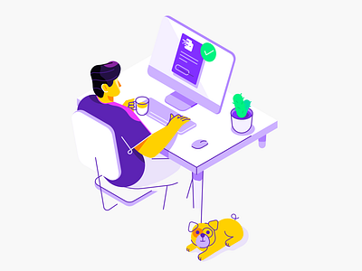 Invoice Generator - illustration character desk illustration isometric pug vector workspace