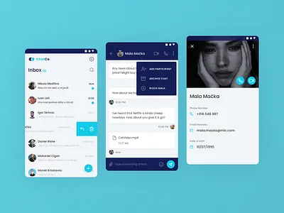 Chat app concept android app chat chat app comunication daily ui design dropdown icons inbox interface menu minimal mobile profile typogaphy