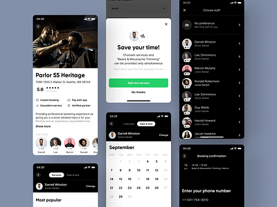 Platform for Beauty salons UI app app design application beauty black booking clean dark datepicker info ios marketplace platform trendy ui uiux ux