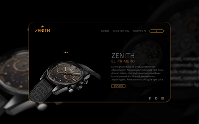 Zenith watch's landing page design adobe xd adobexd black clean dark theme landing page design landingpage simple watch watches web website zenith