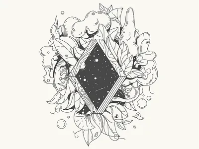 In Space clean drawing illustration illustration lineart line art minimal minimal outline characters outline vector