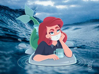 The little mermaid on self isolation character design illustration illustrationartists picture vector watercolor