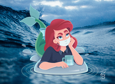 The little mermaid on self isolation character design illustration illustrationartists picture vector watercolor