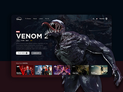 Disney+ 3d clean dark design desktop disney marvel streaming ui ux venom video streaming website