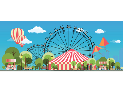 carnival city beautiful branding carnival carnival flyer cartoon city design dribbble graphic design hot air ballon ice cream illustration kite tree ui vector