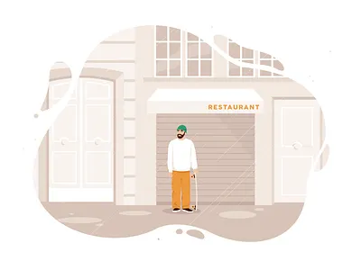 Parisian Quarantine architecture character closed haussmann illustration longboard paris quarantine rainy restaurant skater skater boy vector illustration