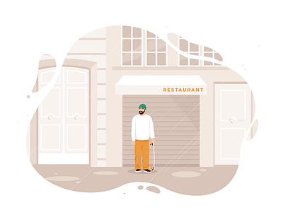 Parisian Quarantine architecture character closed haussmann illustration longboard paris quarantine rainy restaurant skater skater boy vector illustration