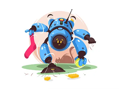 Advance robot cleaner bot character cleaner flat illustration kit8 robot vacuum vector