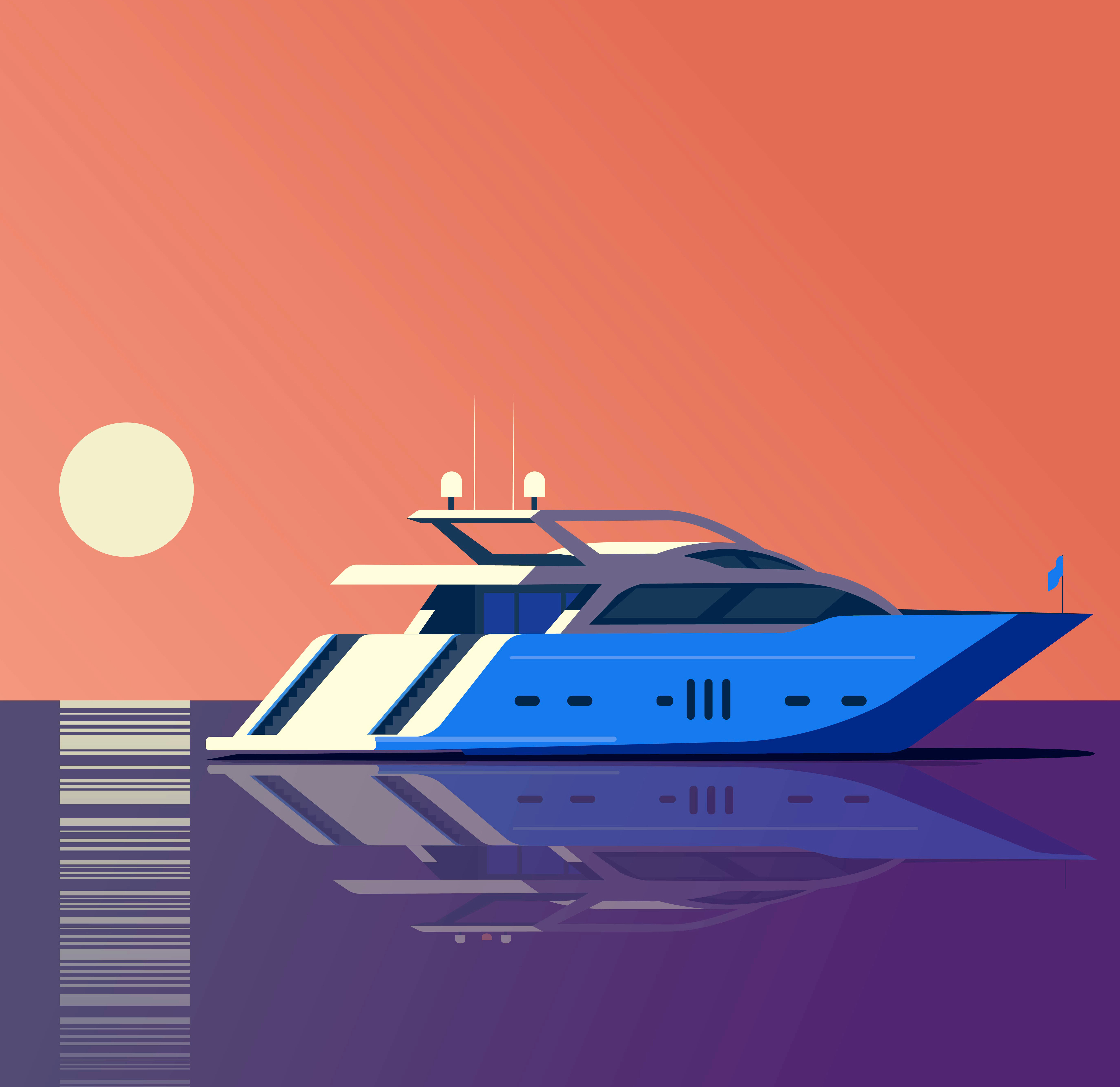 Yacht boat digital editorial folioart illustration luxury peter greenwood vector