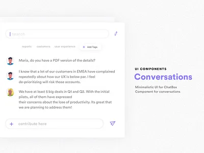 UI for Conversations / Chat Box add tags chat chat app chatbox collaboration component design conversations intuitive modern ui tags team team chat team conversation ui ui design uiux uiuxdesign ux uxdesign