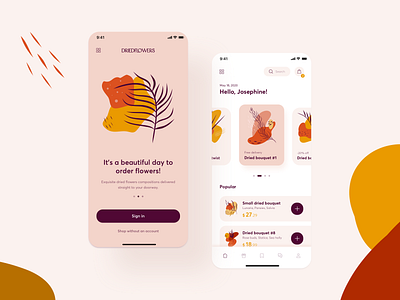 Dried Flowers E-commerce app clean cute ecommerce feminine flowers illustration minimal mobile shop ui ux