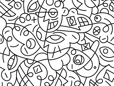 Happy Crowd, Abstract Line Portrait Illustration drawing