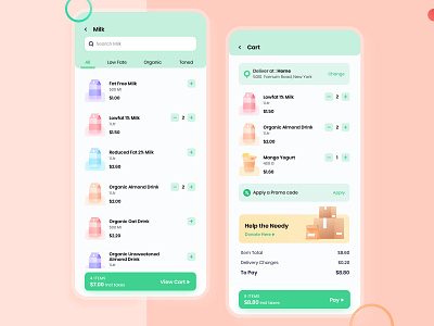 Daily Essentials Delivery - Work In Progress cart deliveryapp design donationapp foodapp fooddelivery fooddeliveryapp fruits and vegetables online groceryapp illustration interface milkapp minimal restaurant app trending ui ux