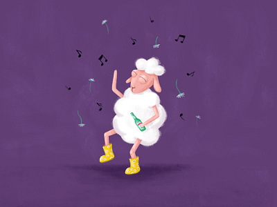 Dancing Sheep beer boots dancing digital flowers fun good time illustration music rainboots sheep