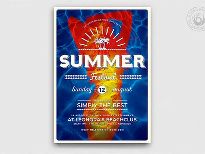 Summer Fest Flyer Template V3 beach caribbean club design exotic fest festival flyer flyer template island ocean party photoshop pool print psd scuba diving summer sunset tropical