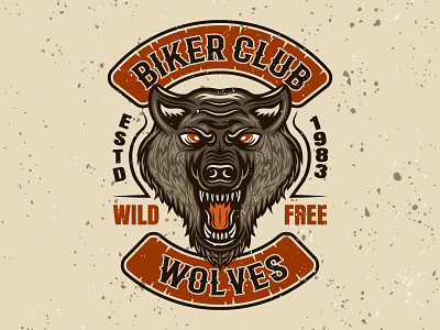 Wolves biker club emblem animal art badge biker club emblem emblem design illustration logo mascot patch patch design template vector vintage werewolf wolf wolf head wolves