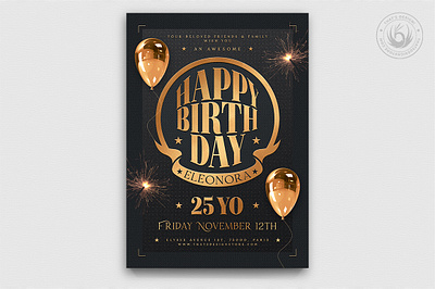 Birthday Party Flyer Template V2 anniversary birthday black celebration classy club design elegant flyer gold golden grandopening new year night party photoshop poster print psd template