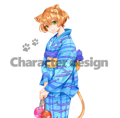 Character design cat character design clip studio paint color digital art girl character illustration kawaii yukata