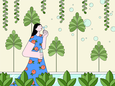 Blowing Bubbles blowing bubbles bubbles character characterdesign design flat garden illustration nature outside vector