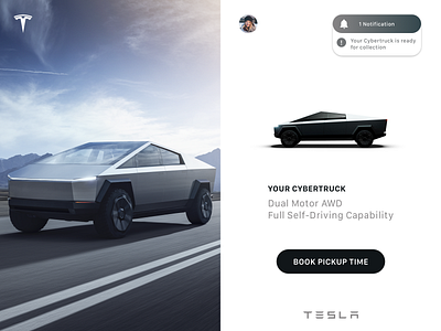 Daily UI 027 - Dropdown Menu cybertruck notification order confirmation tesla