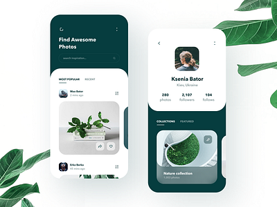 Social Network App 2020 app clean collection design green inspiration mobile app network photos photoshop plant plants profile search sketch social social network ui ux